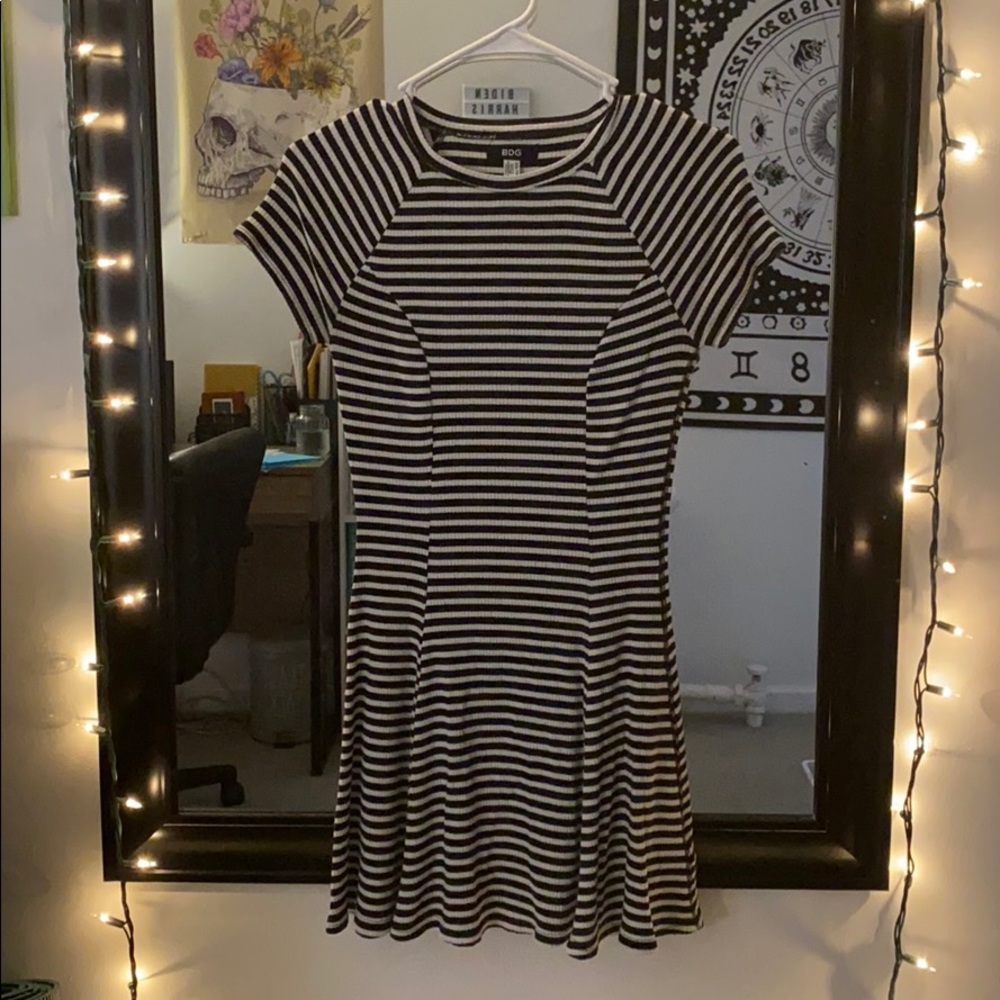BDG Black & White Stripe Ribbed Knit T Shirt Dress